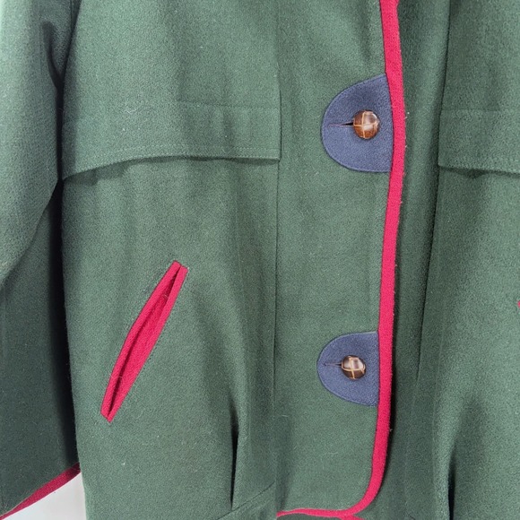 Herman Kay Bib Zipper Pea Coat Jacket Women Size 12 Green Navy Hooded Wool Blend - Picture 4 of 11